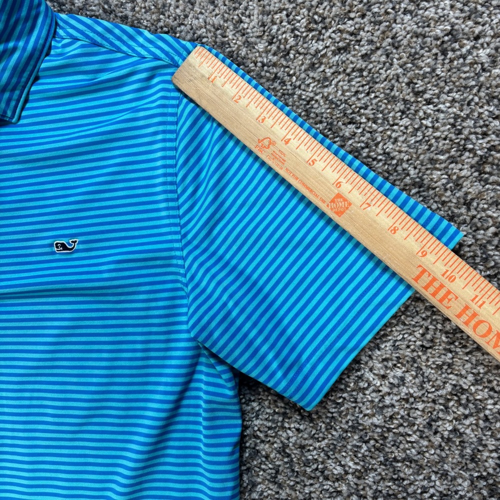 Vineyard Vines Men's Small Performance Polo Shirt Blue Teal Striped Golf Top - Picture 7 of 7